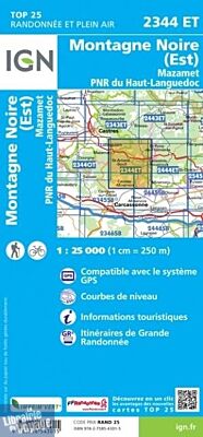 I.G.N - Carte au 1-25.000ème - TOP 25 - 2344ET - Montagne Noire (est) - Mazamet - PNR du Haut-Languedoc
