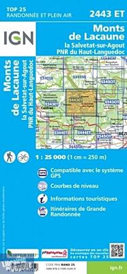 I.G.N - Carte au 1-25.000ème - TOP 25 - 2443ET - Monts de Lacaune - la Salvetat-Sur-Agout - PNR du Haut-Languedoc