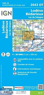 I.G.N - Carte au 1-25.000ème - TOP 25 - 2643OT - Lodève - Bédarieux - Lac du Salagou