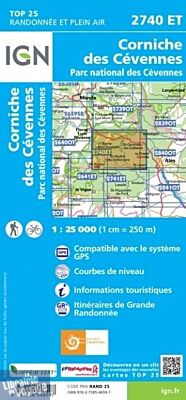 I.G.N - Carte au 1-25.000ème - TOP 25 - 2740ET - Corniche des Cevennes - Parc National des Cevennes