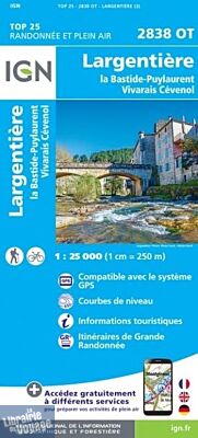 I.G.N - Carte au 1-25.000ème - TOP 25 - 2838OT - Largentière - la Bastide-Puylaurent - Vivarais Cévenol