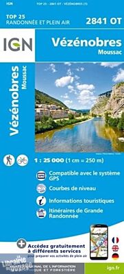 I.G.N. Carte au 1-25.000ème - TOP 25 - 2841OT - Vézénobres - Moussac