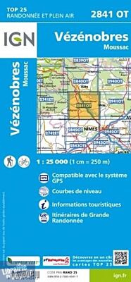 I.G.N. Carte au 1-25.000ème - TOP 25 - 2841OT - Vézénobres - Moussac
