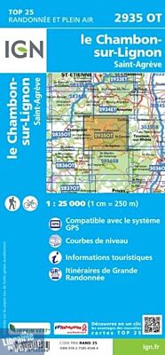 I.G.N. Carte au 1-25.000ème - TOP 25 - 2935OT - Le Chambon-Sur-Lignon - Saint-Agreve