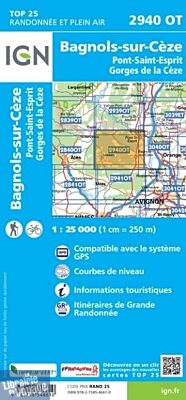 I.G.N - Carte au 1-25.000ème - TOP 25 - 2940OT - Bagnols-Sur-Cèze- Pont-Saint-Esprit - Gorges de la Cèze