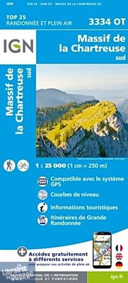 I.G.N. Carte au 1-25.000ème - TOP 25 - 3334OT - Massif de la Chartreuse sud