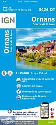 I.G.N - Carte au 1-25.000ème - TOP 25 - 3424OT - Ornans - Source de la Loue