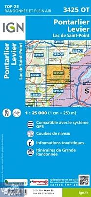 I.G.N - Carte au 1-25.000ème - TOP 25 - 3425OT - Pontarlier - Levier - Lac de Saint Point