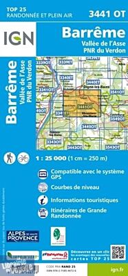 I.G.N - Carte au 1-25.000ème - TOP 25 - 3441OT - Barrême - Vallée de L'Asse - PNR du Verdon