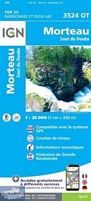 I.G.N - Carte au 1-25.000ème - TOP 25 - 3524OT - Morteau - Saut du Doubs