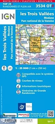 I.G.N. Carte au 1-25.000ème - TOP 25 - Résistante - 3534OTR - Les Trois Vallées - Modane - Parc National de la Vanoise