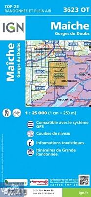 I.G.N - Carte au 1-25.000ème - TOP 25 - 3623OT - Maîche - Gorges du Doubs