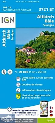 I.G.N. Carte au 1-25.000ème - TOP 25 - 3721ET - Altkirch - Bâle - Sundgau