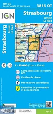 I.G.N - Carte au 1-25.000ème - TOP 25 - 3816OT - Strasbourg - Erstein le Ried 