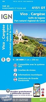 I.G.N - Carte au 1-25.000ème - TOP 25 - 4151OT - Vico - Cargèse - Golfe de Sagone - PNR de Corse
