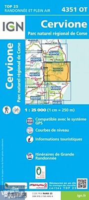 I.G.N - Carte au 1-25.000ème - TOP 25 - 4351OT - Cervione - PNR de Corse