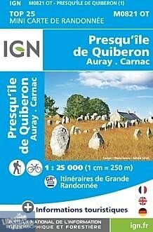 I.G.N. Carte au 1-25.000ème - TOP 25 - M0821OT - Presqu'île de Quiberon - Auray - Carnac