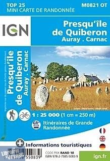 I.G.N. Carte au 1-25.000ème - TOP 25 - M0821OT - Presqu'île de Quiberon - Auray - Carnac