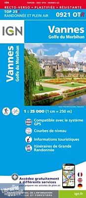 I.G.N. Carte au 1-25.000ème - TOP 25 Résistante - 0921OTR - Vannes - Golfe du Morbihan