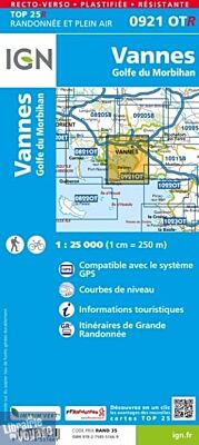 I.G.N. Carte au 1-25.000ème - TOP 25 Résistante - 0921OTR - Vannes - Golfe du Morbihan