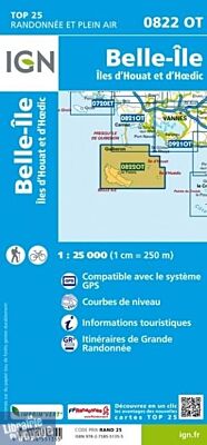 I.G.N - Carte au 1-25.000ème - TOP 25 - 0822OT - Belle-île- îles d'Houat et d'Hoëdic