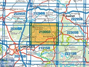 I.G.N - Carte au 1-25.000ème - Série bleue - 2130SB - Bourganeuf - Saint-Sulpice-Laurière