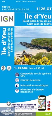 I.G.N - Carte au 1-25.000ème - TOP 25 - 1126 OT - Saint-Gilles-Croix-de-Vie - Île d'Yeu