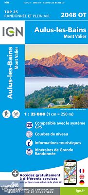 L'indispensable carte de randonnée IGN 2048OT. D'une très grande précision elle contient tous les détails existant sur le terrain : voies de communication et sentiers, constructions y compris les hangars, bois, arbres isolés, rivières, sources, sans oubli