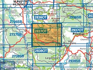 I.G.N - Carte au 1-25.000ème - TOP 25 - 2837OT - Lac d'Issarlès - Thueyts - Sources de la Loire