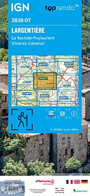 I.G.N - Carte au 1-25.000ème - TOP 25 - 2838OT - Largentière - la Bastide-Puylaurent - Vivarais Cévenol