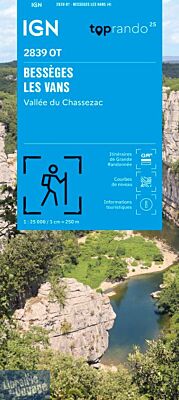 I.G.N - Carte au 1-25.000ème - TOP 25 - 2839OT - Bessèges - les Vans - Vallée du Chassezac