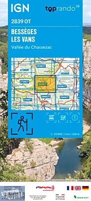 I.G.N - Carte au 1-25.000ème - TOP 25 - 2839OT - Bessèges - les Vans - Vallée du Chassezac