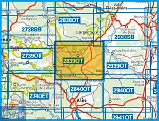 I.G.N - Carte au 1-25.000ème - TOP 25 - 2839OT - Bessèges - les Vans - Vallée du Chassezac
