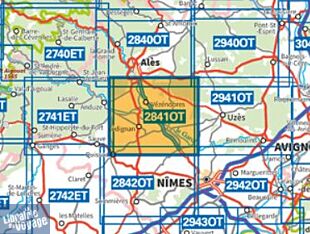 I.G.N - Carte au 1-25.000ème - TOP 25 - 2841 OT - Vézénobres - Moussac