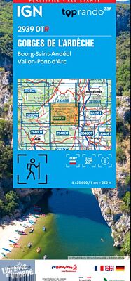 I.G.N - Carte au 1-25.000ème - TOP 25 - 2939 OTR - Gorges de l'Ardèche - Bourg-Saint-Andéol - Vallon-Pont-d'Arc (résistante)