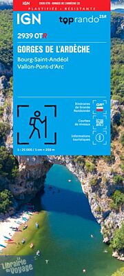 I.G.N - Carte au 1-25.000ème - TOP 25 - 2939 OTR - Gorges de l'Ardèche - Bourg-Saint-Andéol - Vallon-Pont-d'Arc (résistante)