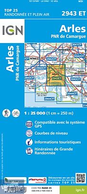 I.G.N - Carte au 1-25.000ème - TOP 25 - 2943 ET - Arles - Parc naturel régional de Camargue