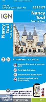I.G.N - Carte au 1-25.000ème - TOP 25 - 3315 ET - Nancy - Toul - Forêt de Haye