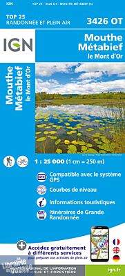 I.G.N - Carte au 1-25.000ème - TOP 25 - 3426 OT - Mouthe - Métabief - Le Mont d'or