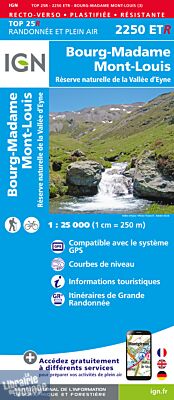 I.G.N - Carte au 1-25.000ème - TOP 25 Résistante - 2250 ETR - Bourg-Madame - Mont-Louis - Réserve naturelle de la vallée d'Eyne