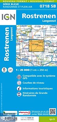 I.G.N Carte au 1-25.000ème - Série bleue - 0718 SB - Rostrenen - Langonnet 
