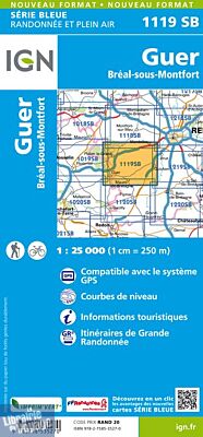 I.G.N Carte au 1-25.000ème - Série bleue - 1119 SB - Guer - Bréal sous Montfort