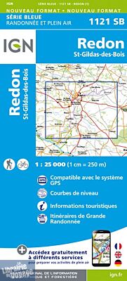 I.G.N Carte au 1-25.000ème - Série bleue - 1121 SB - Redon - St Gildas des bois