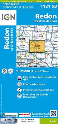 I.G.N Carte au 1-25.000ème - Série bleue - 1121 SB - Redon - St Gildas des bois