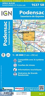 I.G.N Carte au 1-25.000ème - Série bleue - 1637 SB - Podensac - Sauveterre-de-Guyenne