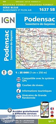 I.G.N Carte au 1-25.000ème - Série bleue - 1637 SB - Podensac - Sauveterre-de-Guyenne