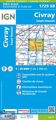 I.G.N Carte au 1-25.000ème - Série bleue - 1729 SB - Civray - Sauzé Vaussais