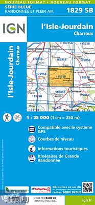 I.G.N Carte au 1-25.000ème - Série bleue - 1829 SB - L'Isle-Jourdain - Charroux