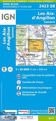 I.G.N Carte au 1-25.000ème - Série bleue - 2423 SB - Les Aix-d'Angillon - Sancerre
