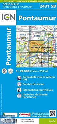 I.G.N Carte au 1-25.000ème - Série bleue - 2431 SB - Pontaumur